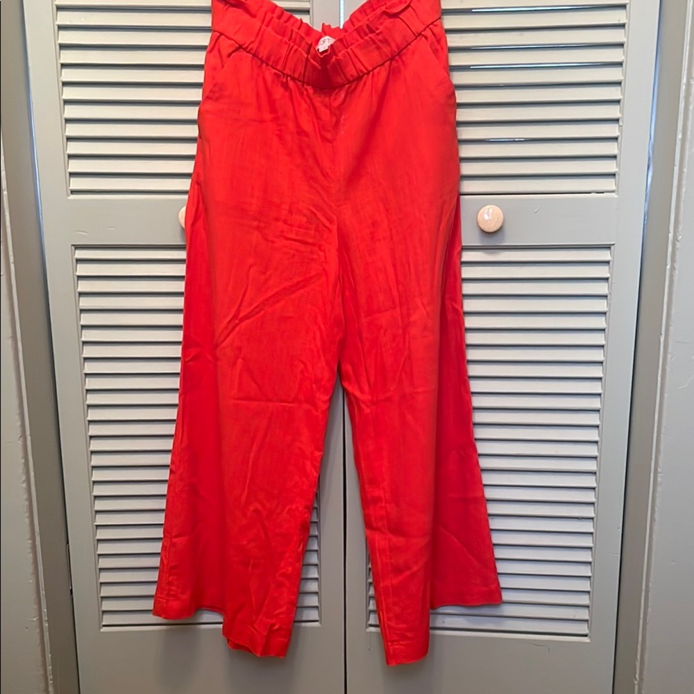 LOFT Vibrant Red Orange Wide-Leg Linen Pants size small